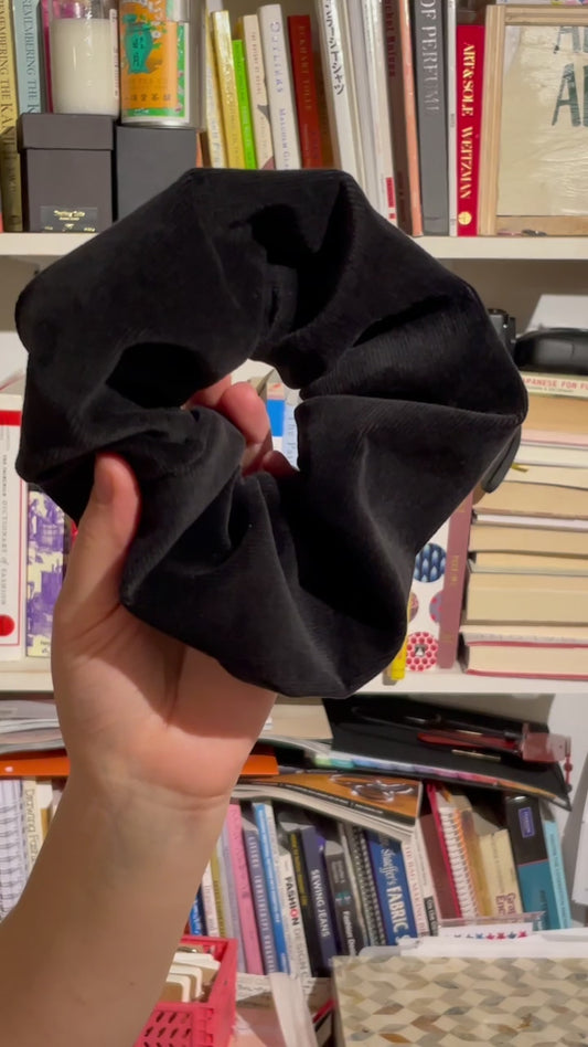 Fluffy Black Corduroy Scrunchie