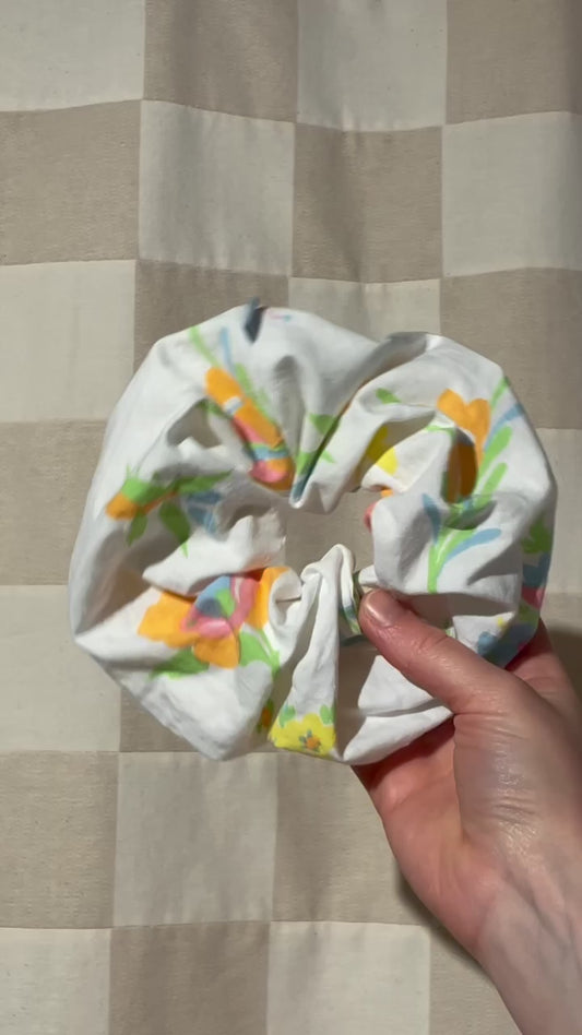 Fluffy Pastel Floral Scrunchie