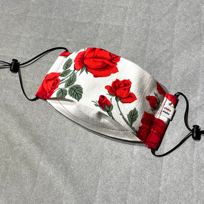 Cotton Face Mask - Vintage Red Rose Fabric